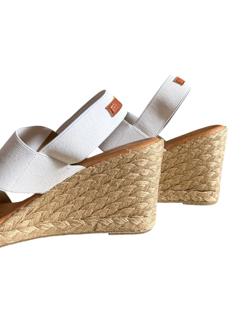André Assous White Elastic Espadrille Wedge Sandals EU 39 US 9